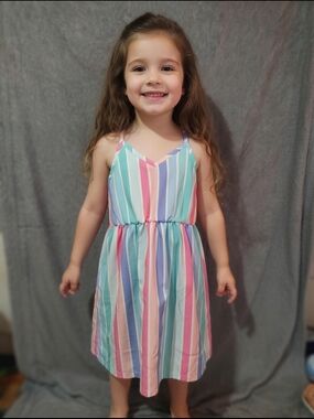 Girls' Rainbow Stripe Spaghetti Strap Dress - Multi